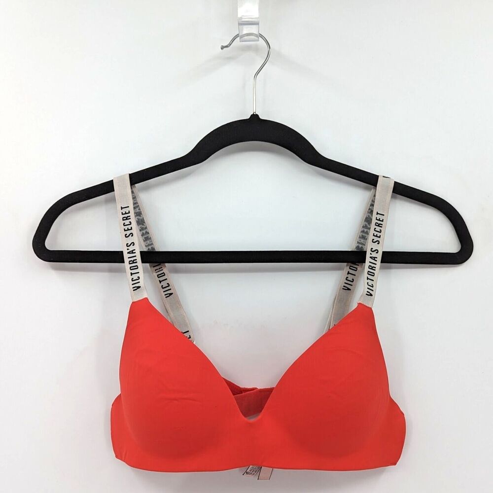 Victoria's Secret Bra 32A Red T-shirt Lightly Lined Wireless-READ